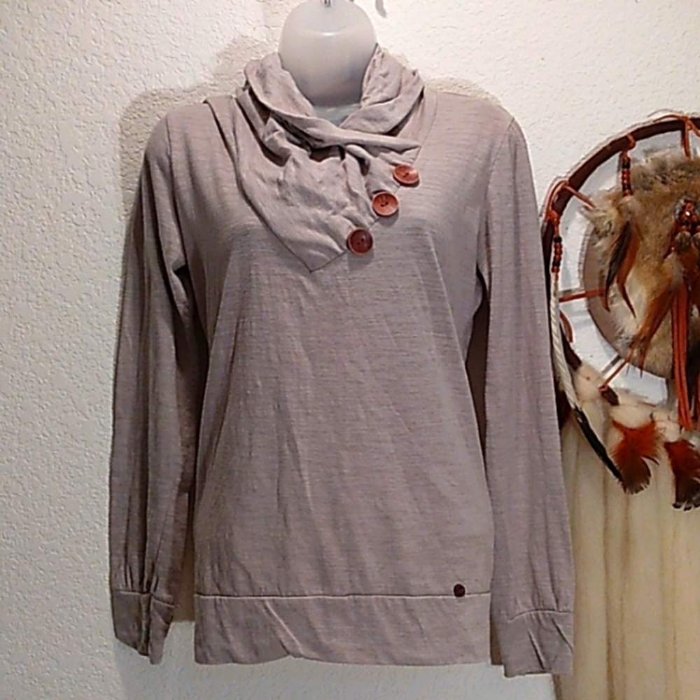 HYX GRAY COWL NECK BUTTON DETAIL TOP